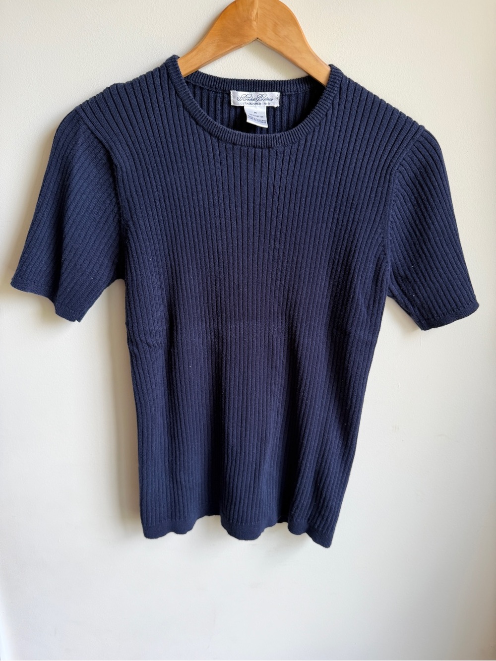 Brooks Brothers 100% Cotton Knit Ribbed Short Sleeve Sweater Slim M